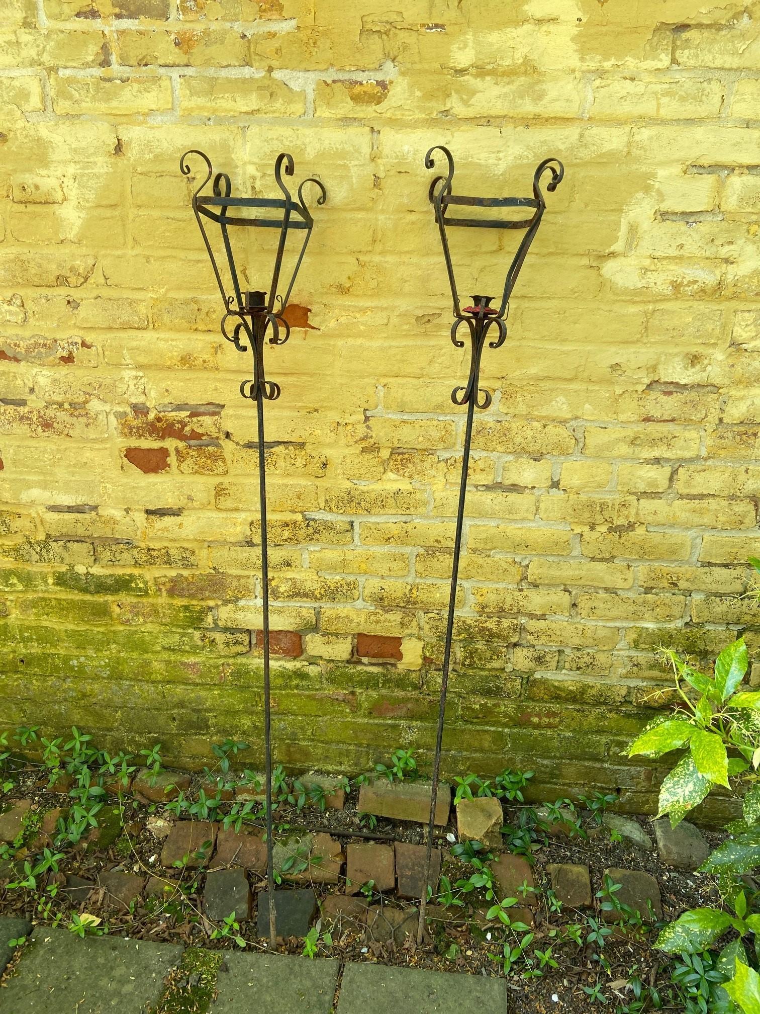 TORCHIERS, PAIR WROUGHT IRON